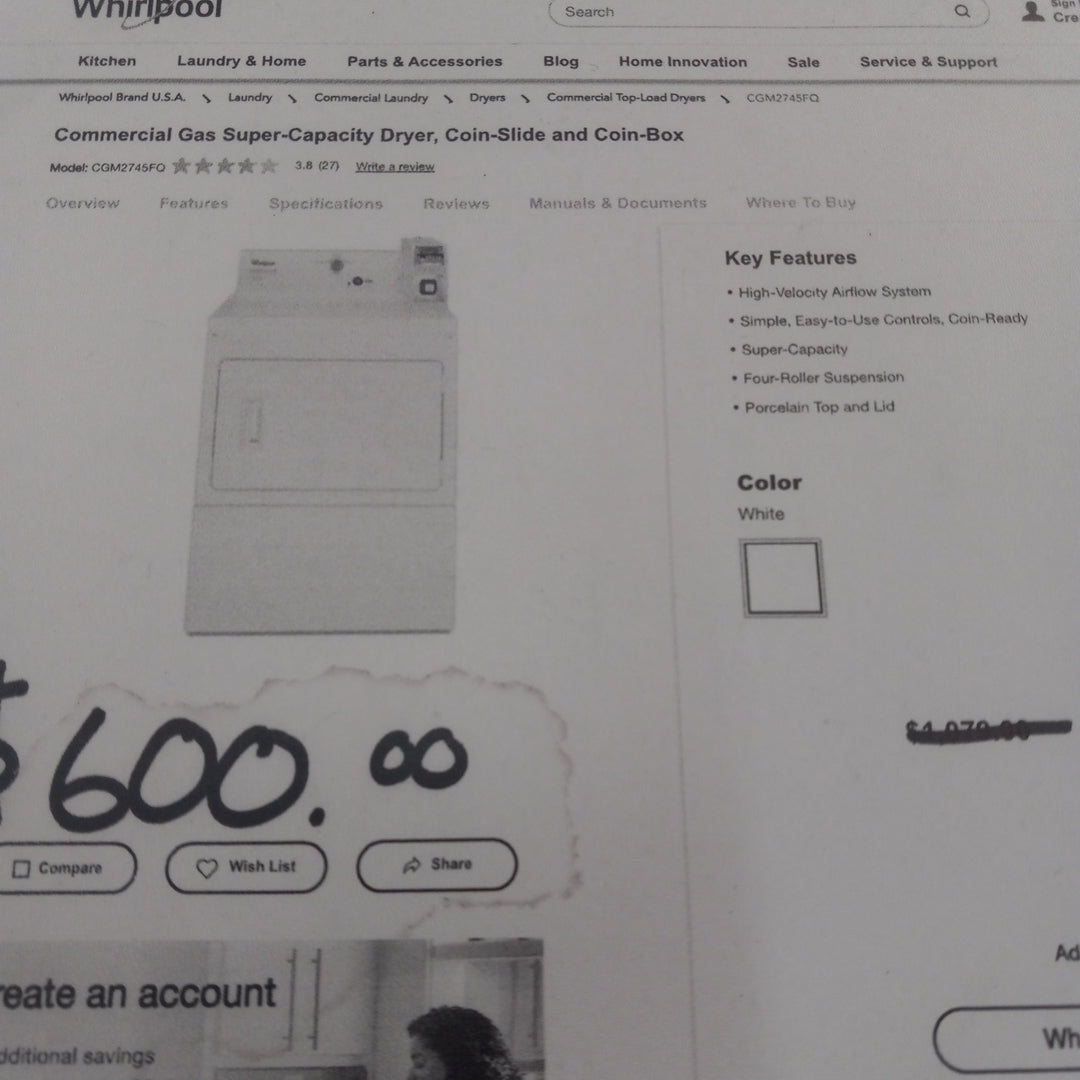 Whirlpool Commercial Gas Coin-Op