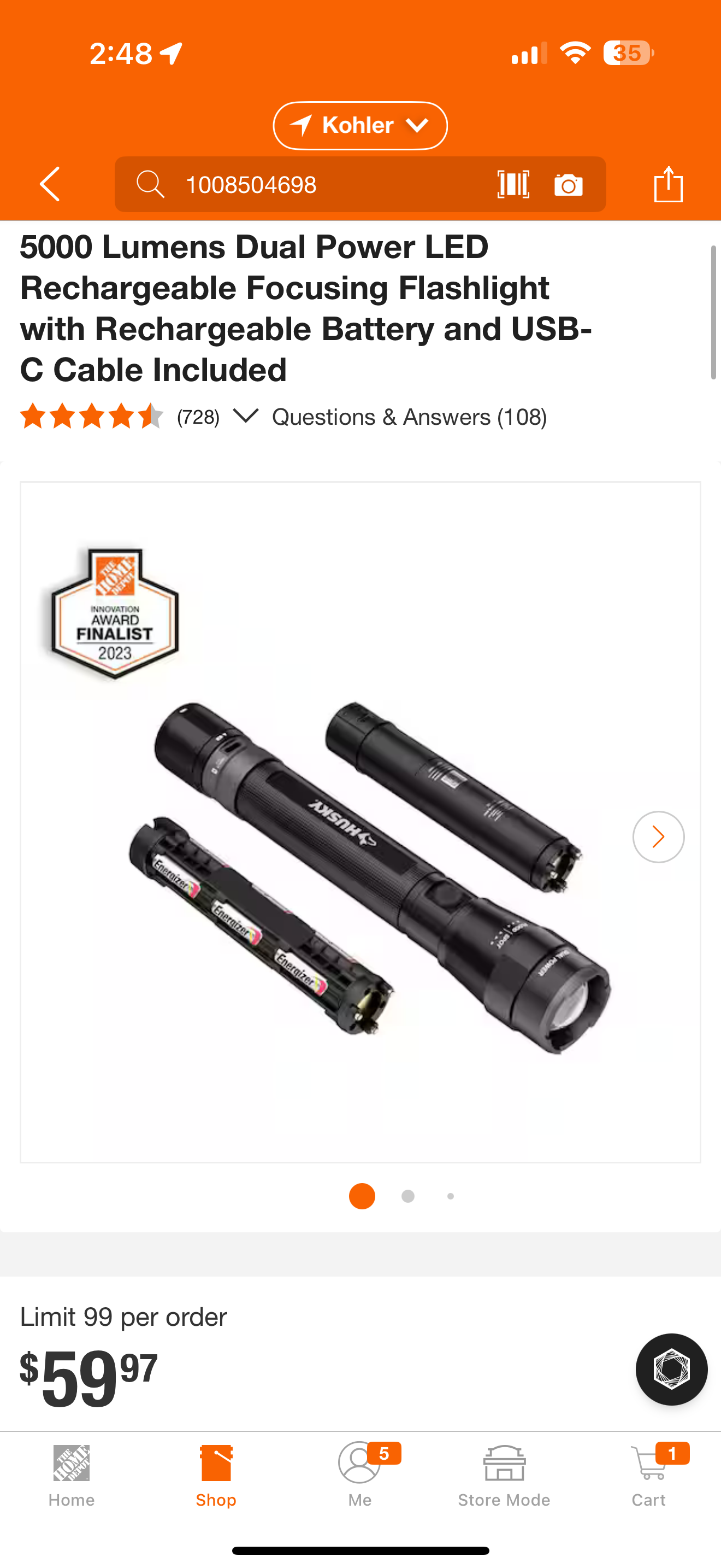 Husky focusing flashlight