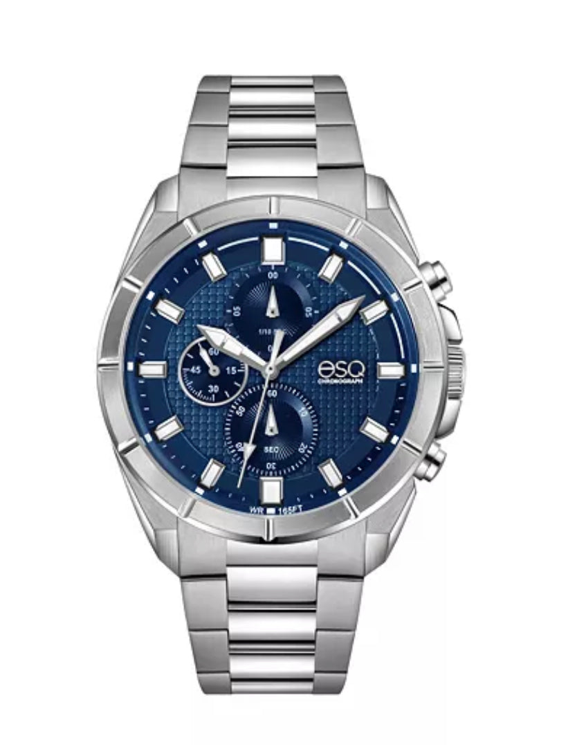 ESQ Men's Stainless Steel Chronograph Bracelet Watch with Blue Dial