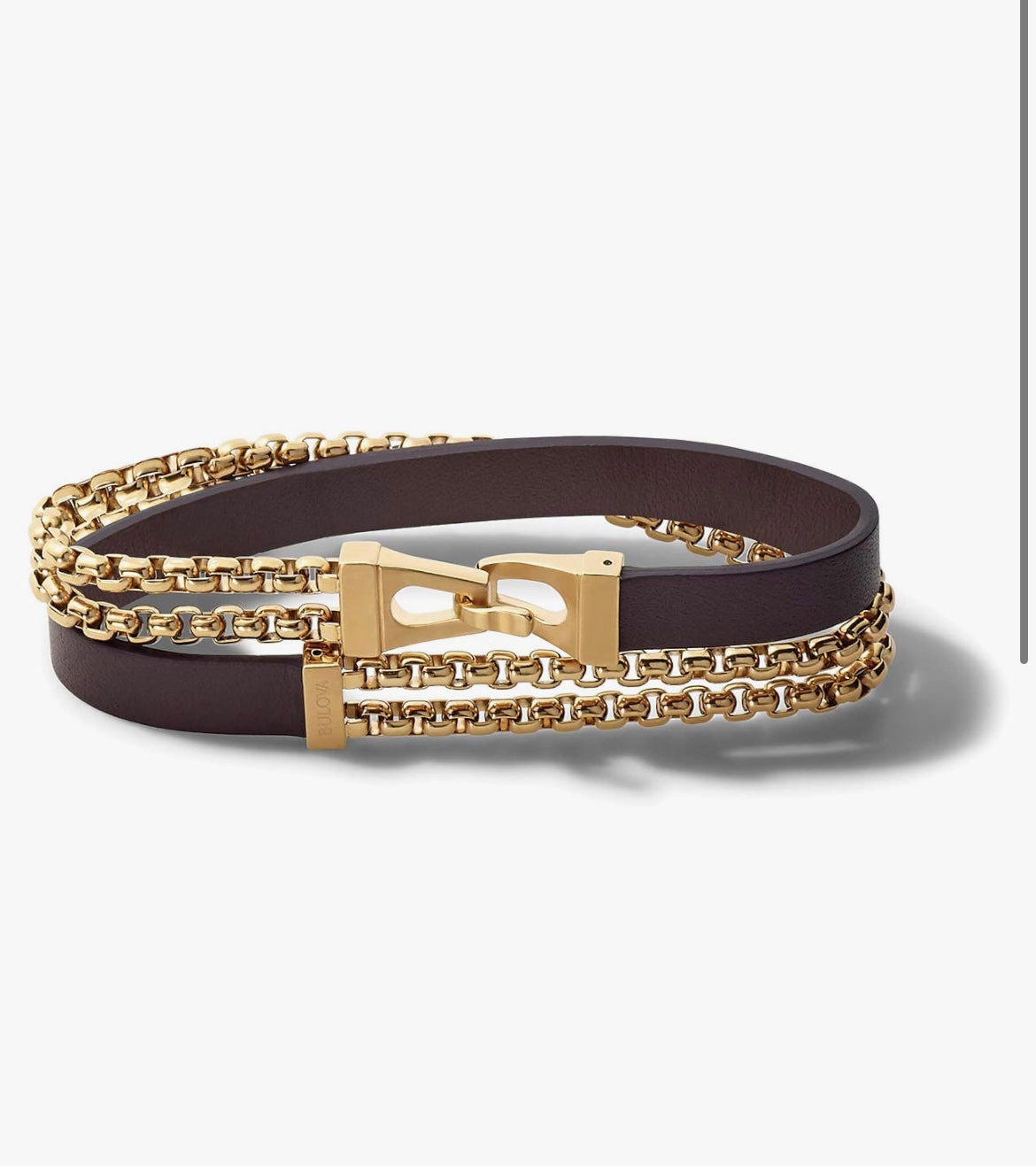 B50) Bulova Jewelry Men's Classic Double Wrap Leather and Box Chain Bracelet