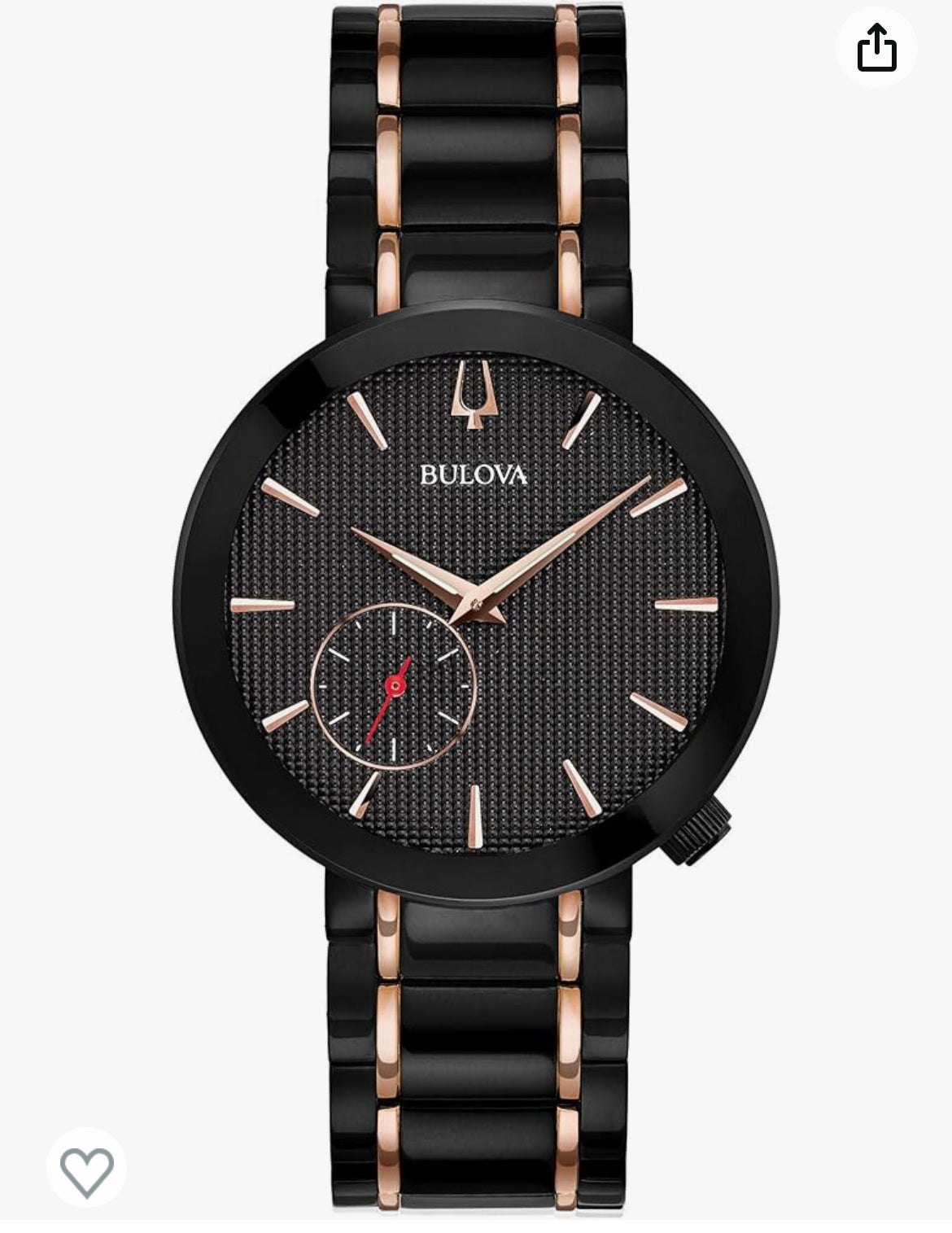 B16) Bulova Ladies' Latin GRAMMY Black Ion-Plated and Rose Gold with Sub Sweep Second Hand Quartz Watch, Sapphire Crystal Style: 98L240