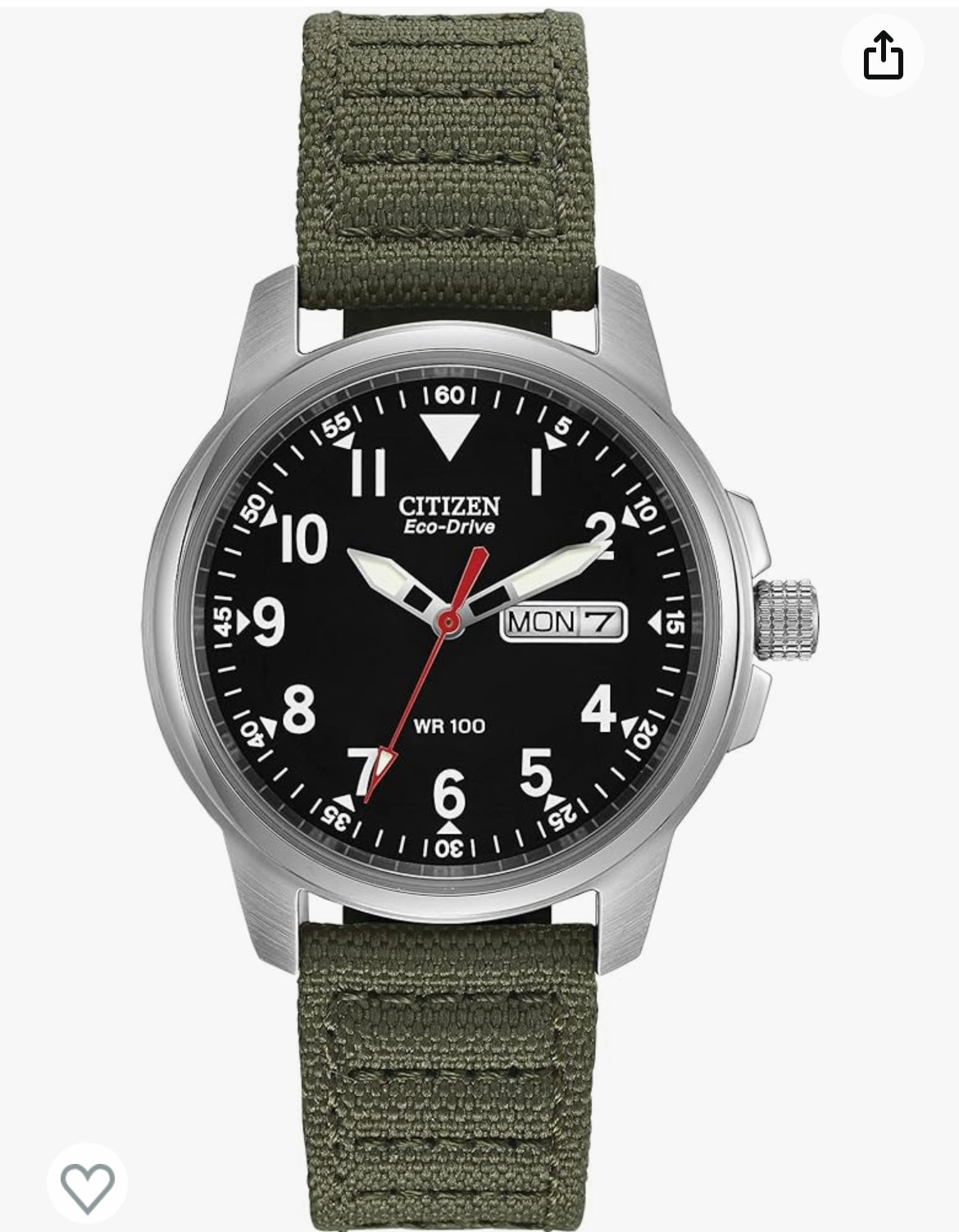 C34) Citizen Men's Sport Casual Garrison 3-Hand Day/Date Eco-Drive Nylon Strap Watch, 100 Meters Water Resistant