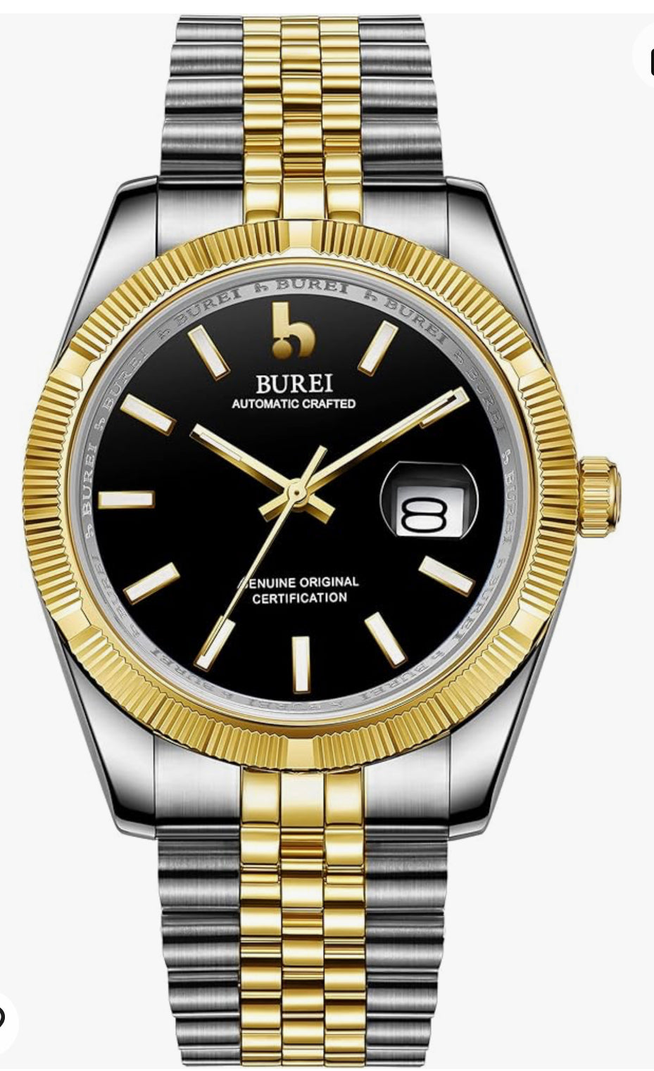 Burei Men's Luxury Automatic Mechanical Watch Stainless Steel Watch Classic Fashion Two-tone Watches with Calendar
