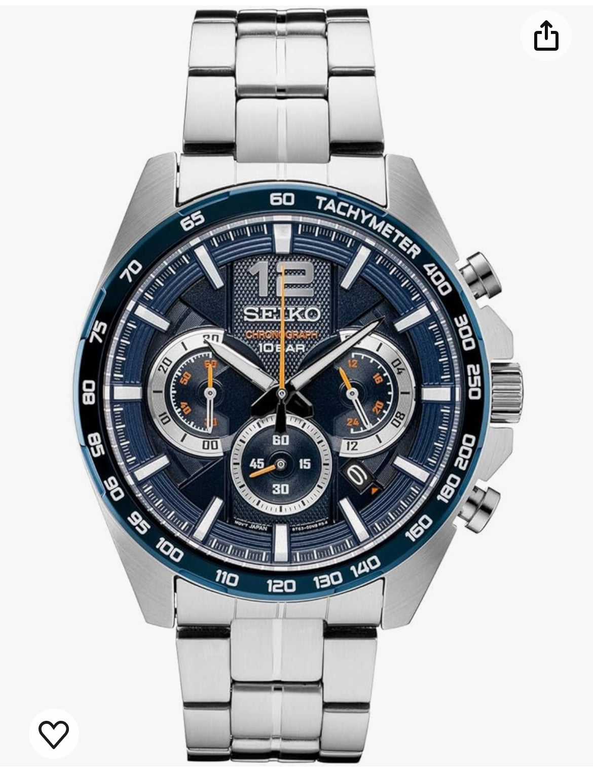 S22) SEIKO SSB347 Watch for Men - Essentials - Quartz Chronograph, Tachymeter