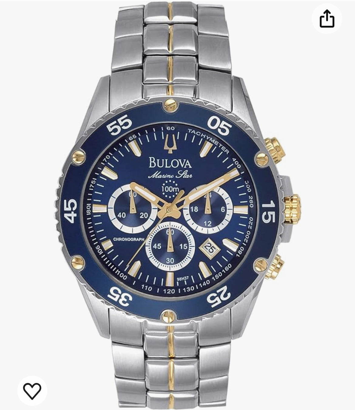 B33) Bulova Men's Marine Star 6-Hand Chronograph Watch, Tachymeter Luminous Hands, 100M Water Resistant