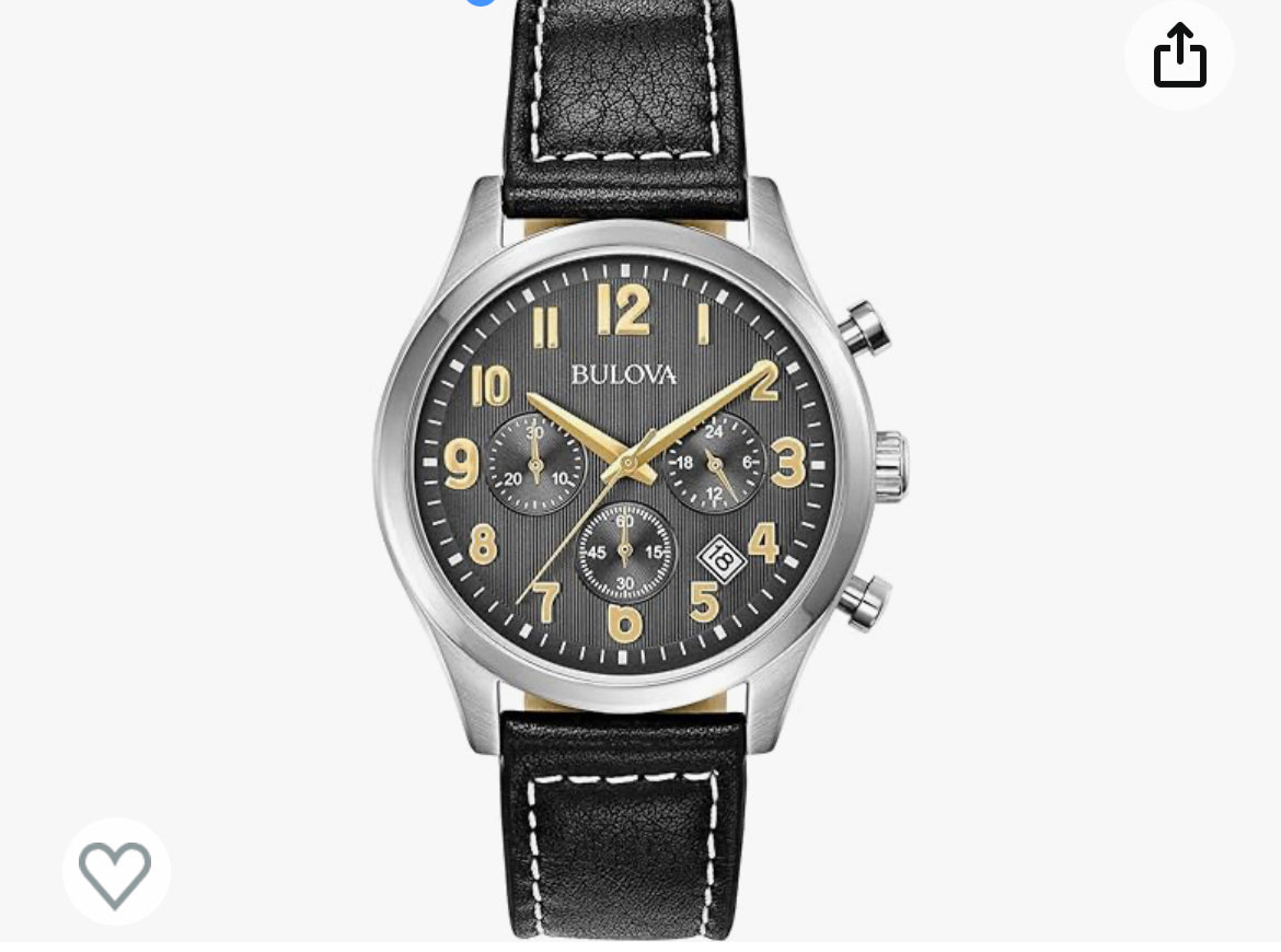 B26) Bulova Men's Classic Stainless Steel 6-Hand Chronograph Quartz Leather Strap Watch with Grey Dial, Gold Accents, Arabic Markers, 41mm