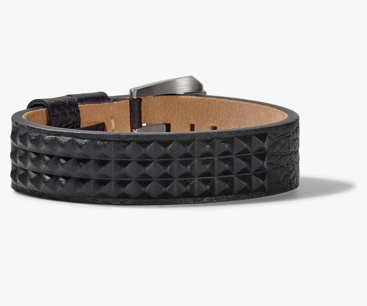 B48) Bulova Jewelry Mens Precisionist Black Leather Belt-Strap Bracelet