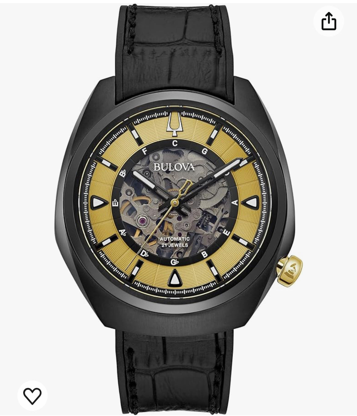 B8) Bulova Grammy Automatic Mens Stainless Steel with Black Leather & FKM Rubber Strap, Black (Model: 98A241)