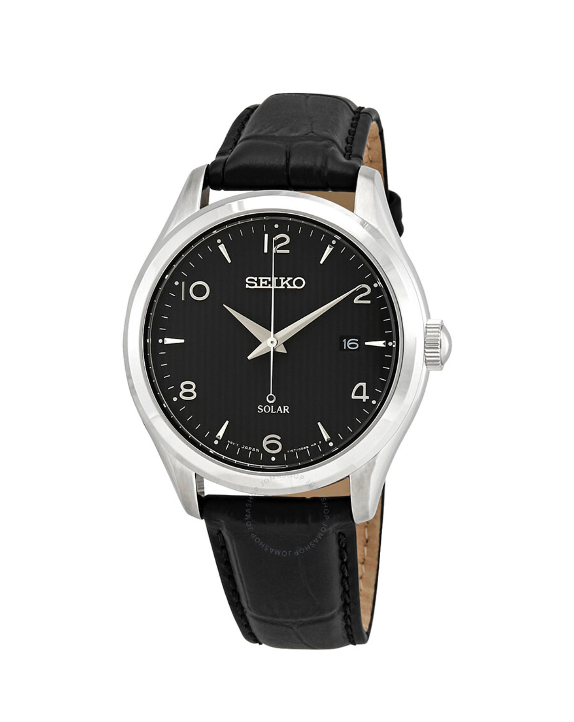 Solar Date Black Dial Black Leather Men's Watch
Item No. SNE495