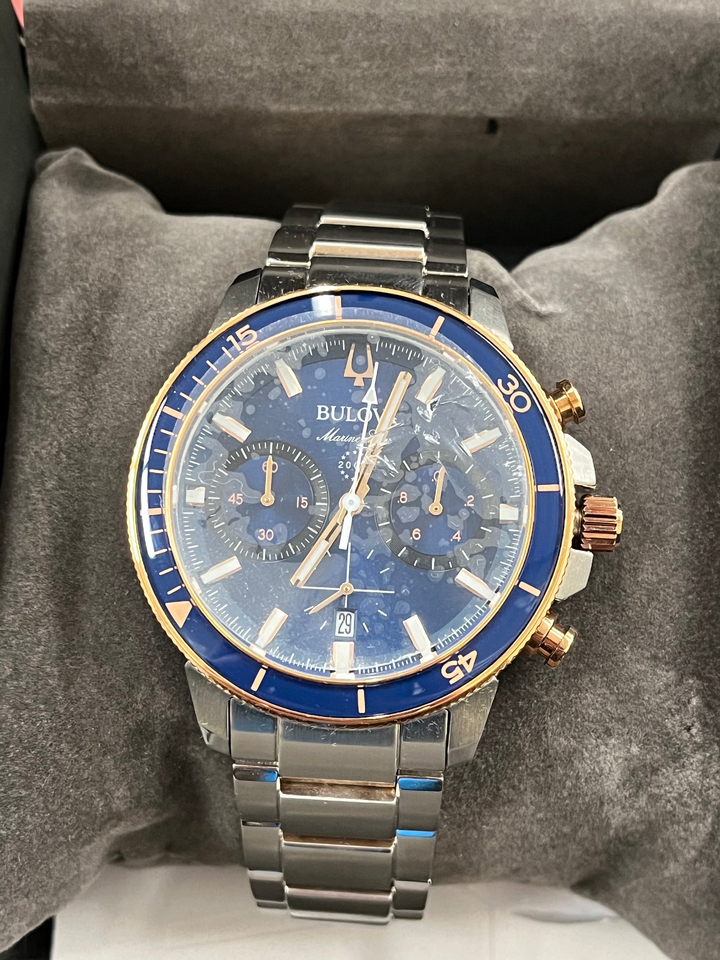 B34) Bulova Performance Marine Star Mens Watch Stainless Steel 98B301
