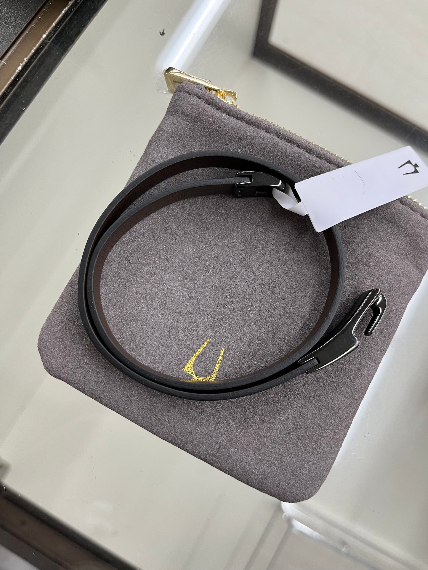 B49) Bulova Jewelry Men's Latin GRAMMY Double Wrap Black Leather Bracelet with Diamonds and Clasp Closure