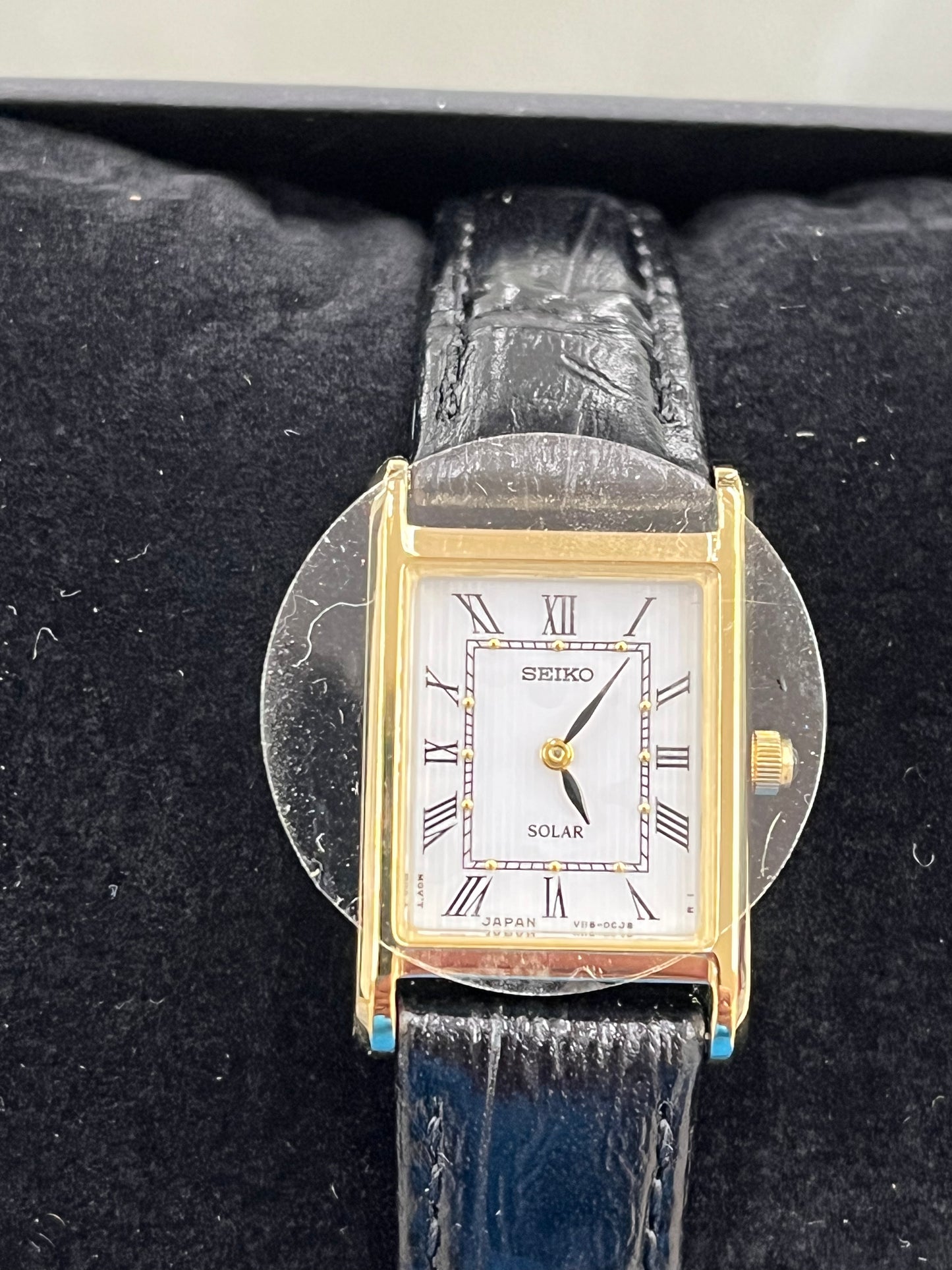 S12) SEIKO Essentials Watch for Women - Essentials - Water Resistant with Stainless Steel Rectangular Case and Leather Strap