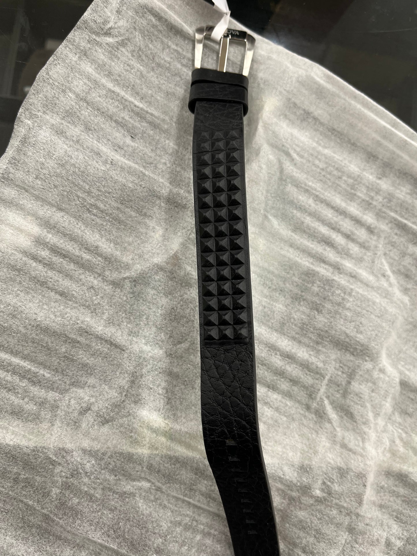B48) Bulova Jewelry Mens Precisionist Black Leather Belt-Strap Bracelet