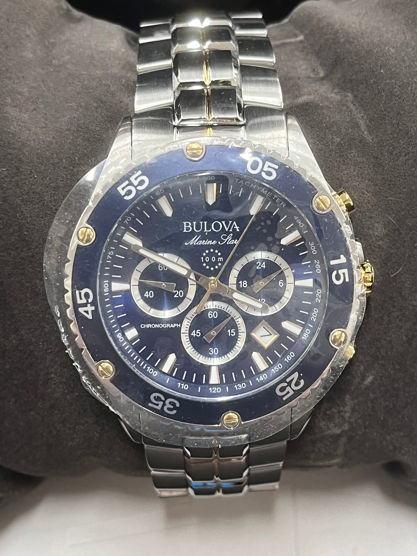 B33) Bulova Men's Marine Star 6-Hand Chronograph Watch, Tachymeter Luminous Hands, 100M Water Resistant