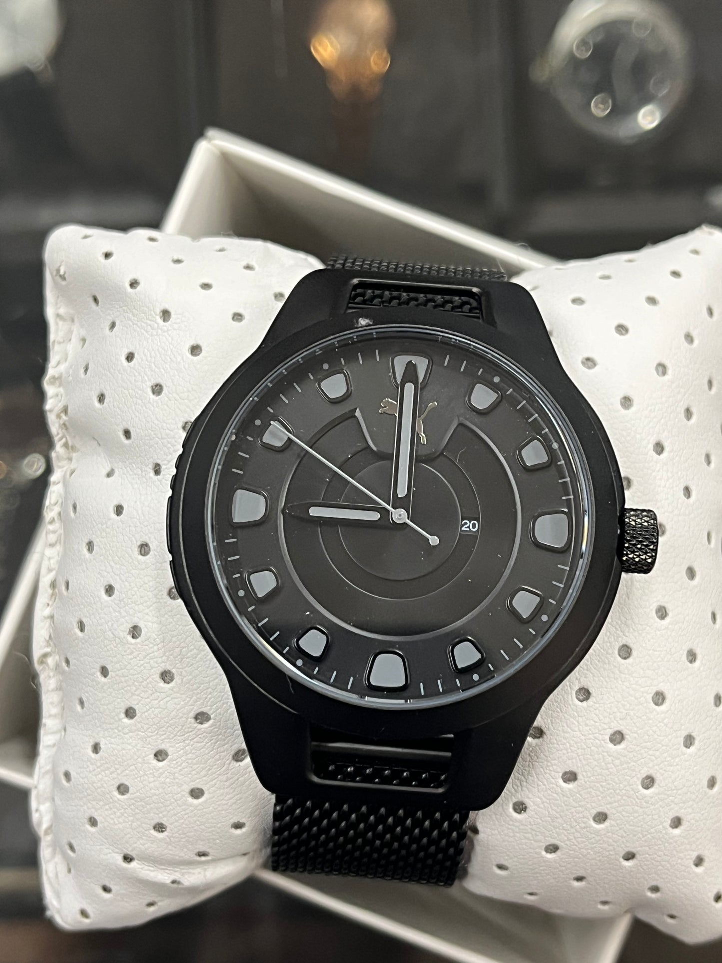 PUMA Men's Reset Three-Hand Date Black Stainless Steel Watch