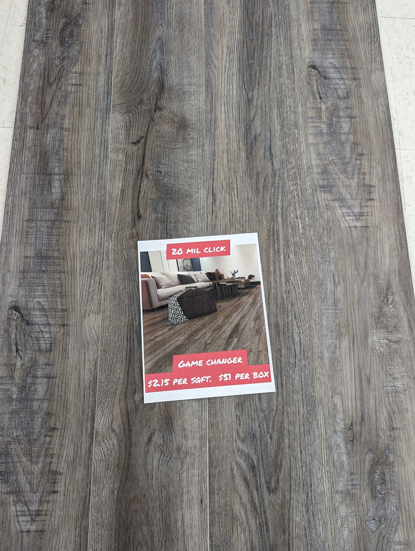 Game Changer LVP Click-Lock Flooring $2.15 per sq ft. 20mil