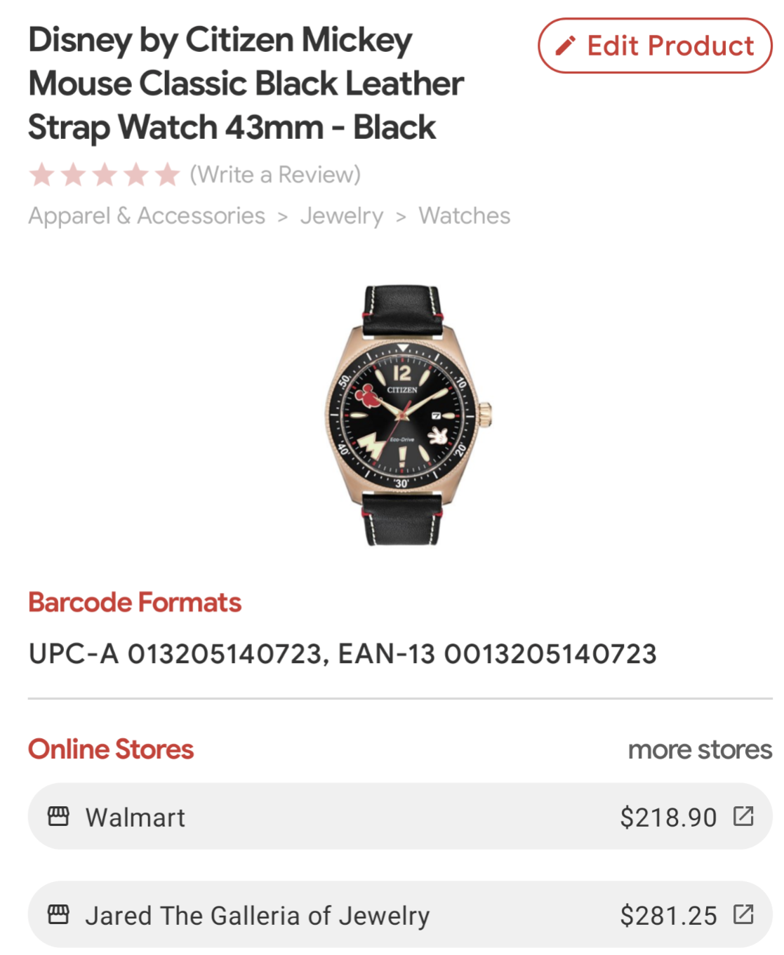 C7) Citizen Eco-Drive Mickey Mouse Classic Black Strap Watch