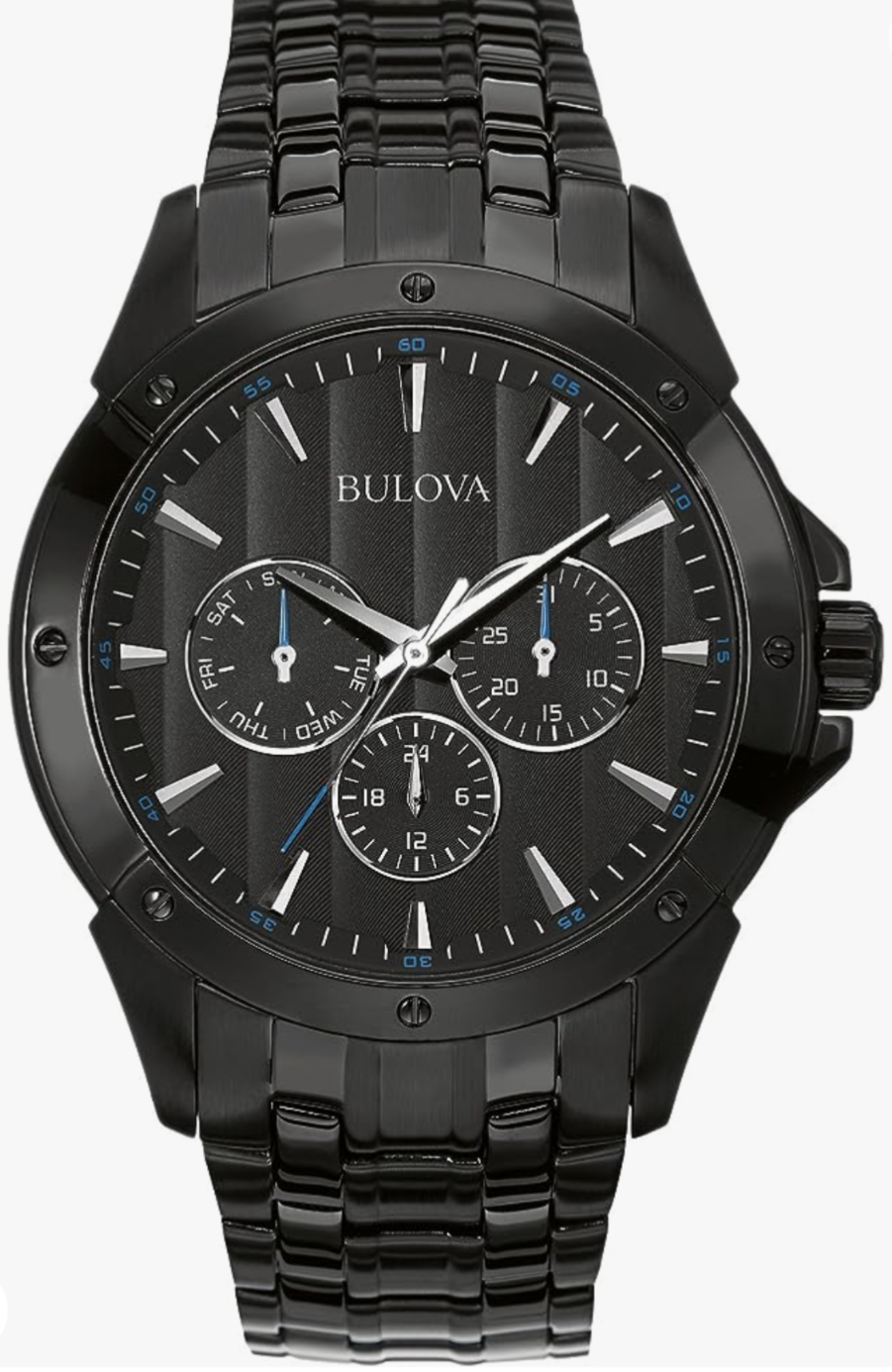 B21) Bulova Men's Classic Chronograph Black Stainless Steel Watch 98B215
