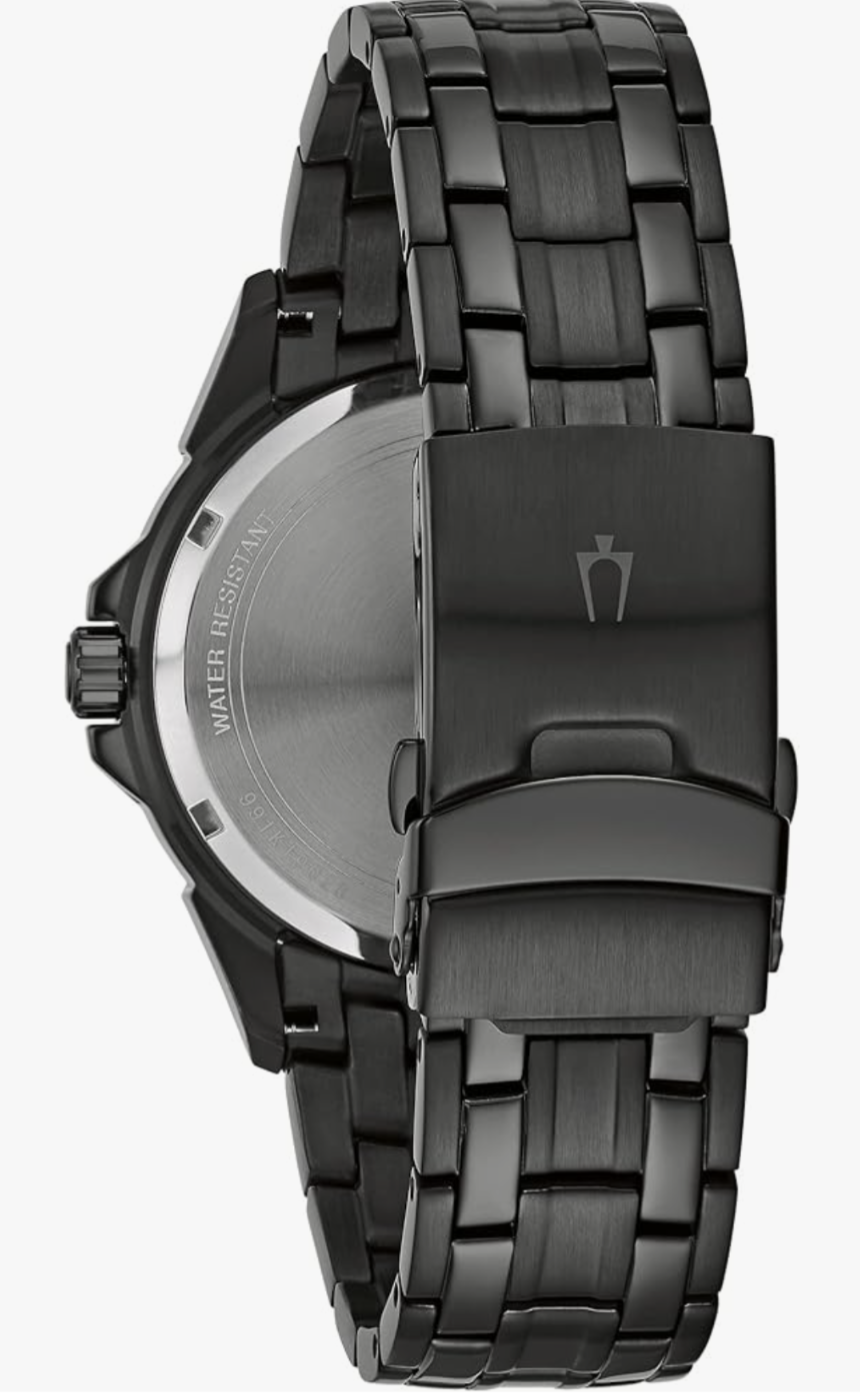 B21) Bulova Men's Classic Chronograph Black Stainless Steel Watch 98B215