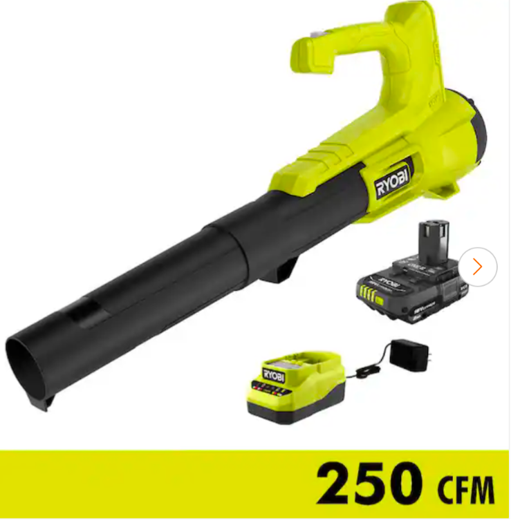 RYOBI
ONE+ 18V 90 MPH 250 CFM Cordless Battery Leaf Blower/Sweeper with 2.0 Ah Battery and Charger