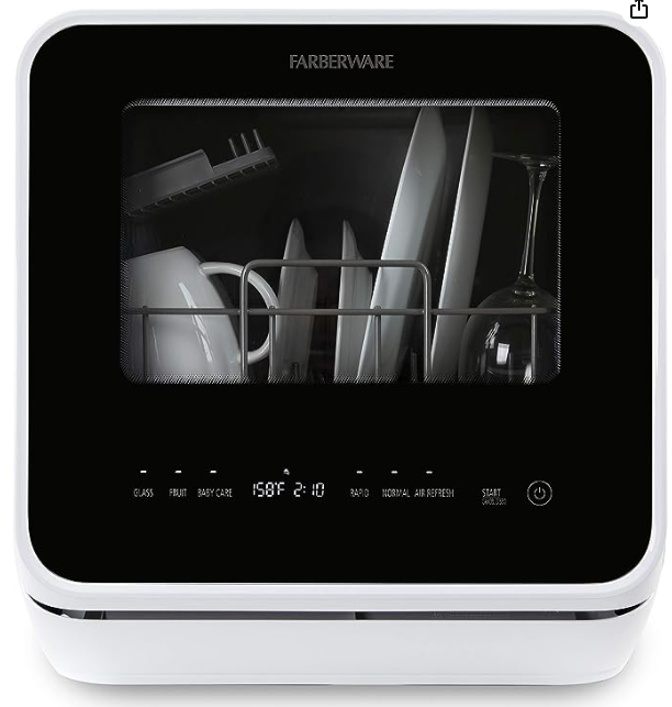 Farberware FDW05ASBWHA Compact Portable Countertop Dishwasher with 5-Liter Built-in Water Tank