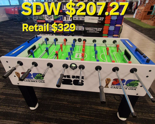 FIFA World Cup 2026 foosball table on the floor at Sheboygan Discount Warehouse Wisconsin Rapids