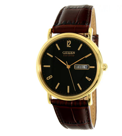 Citizen Men's BM8242-08E Eco-Drive Gold-Tone Steel Watch w Brown Leather Band