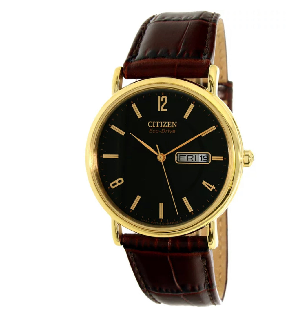 Citizen Men's BM8242-08E Eco-Drive Gold-Tone Steel Watch w Brown Leather Band