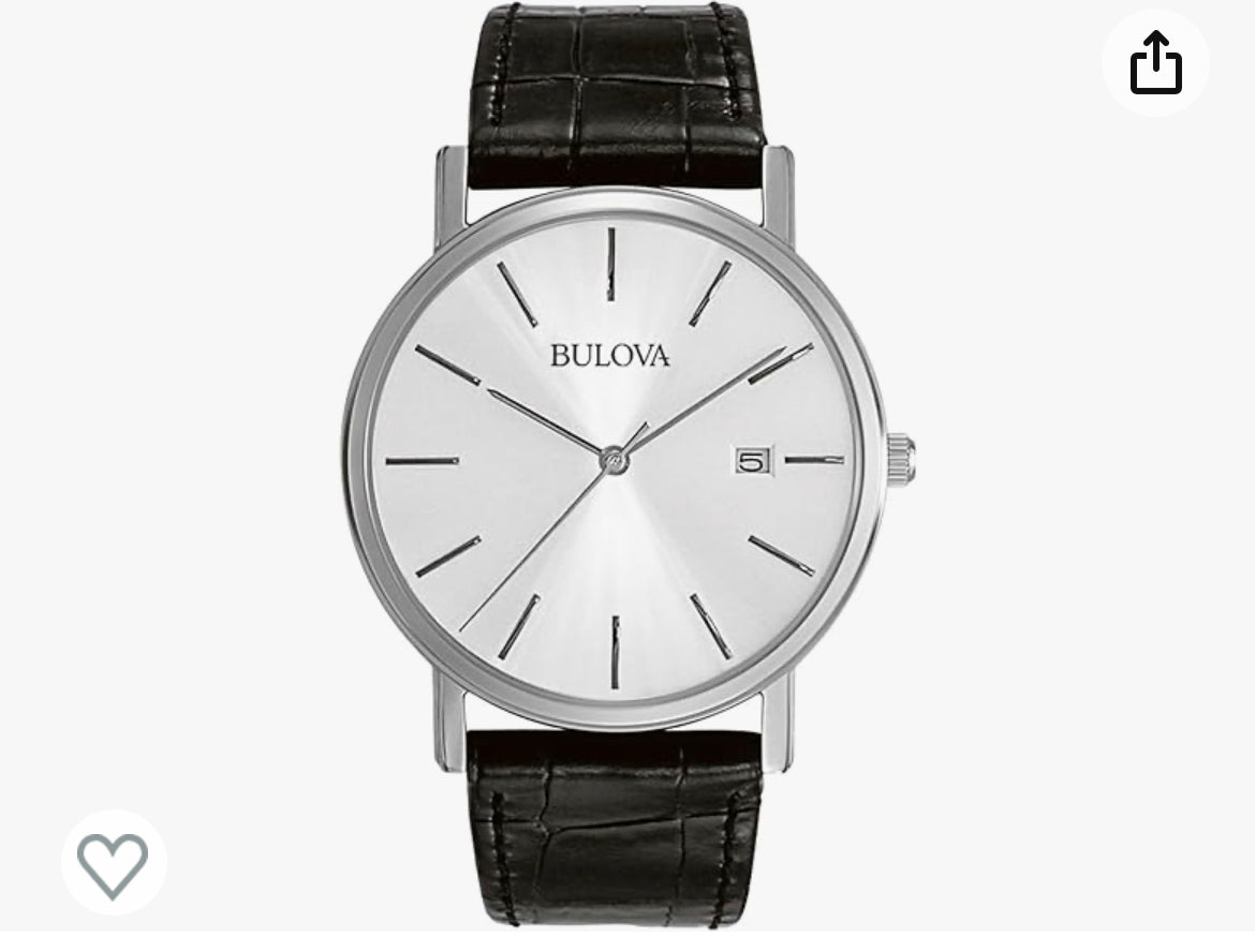 B19) Bulova Men's Classic 3-Hand Calendar Date Quartz Leather Strap Watch, Buckle, 37mm