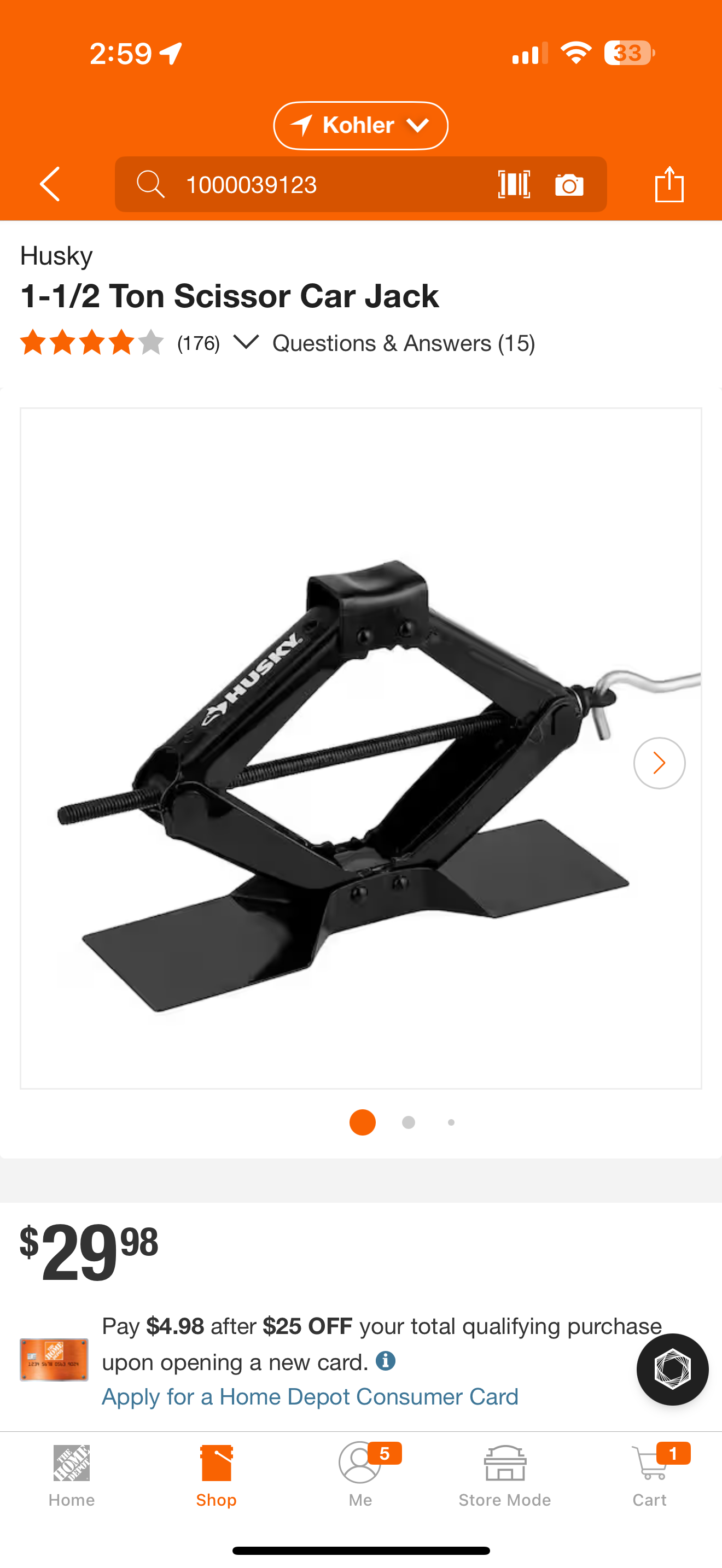 Husky 1.5 ton scissor jack