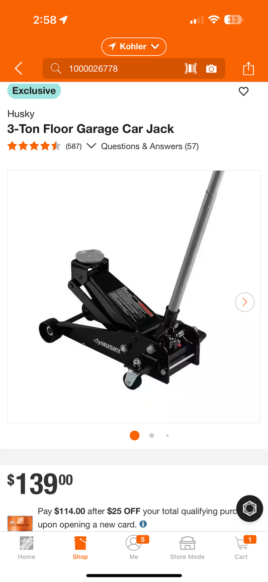 Husky 3 ton garage jack