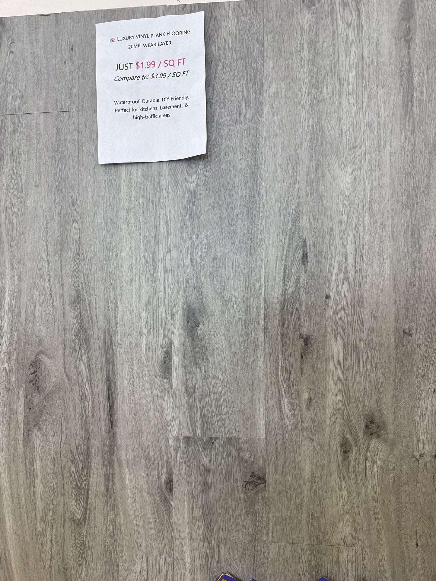 Light Gray LVP Click-Lock Flooring $1.99 /sq ft.  20mil