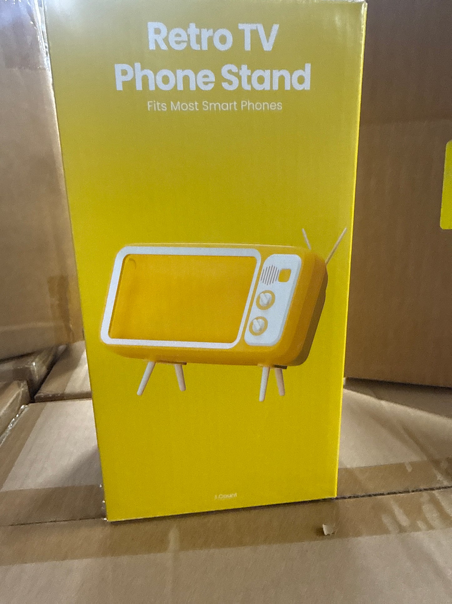 Retro tv phone stand yellow