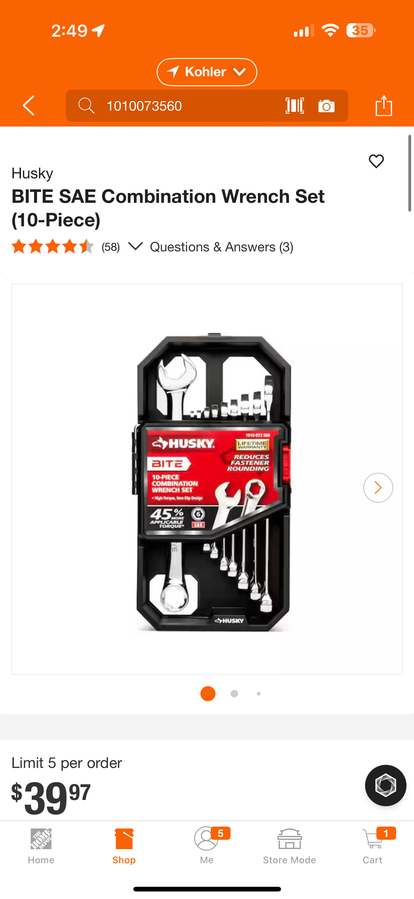 Husky bite SAE 10pc wrench set