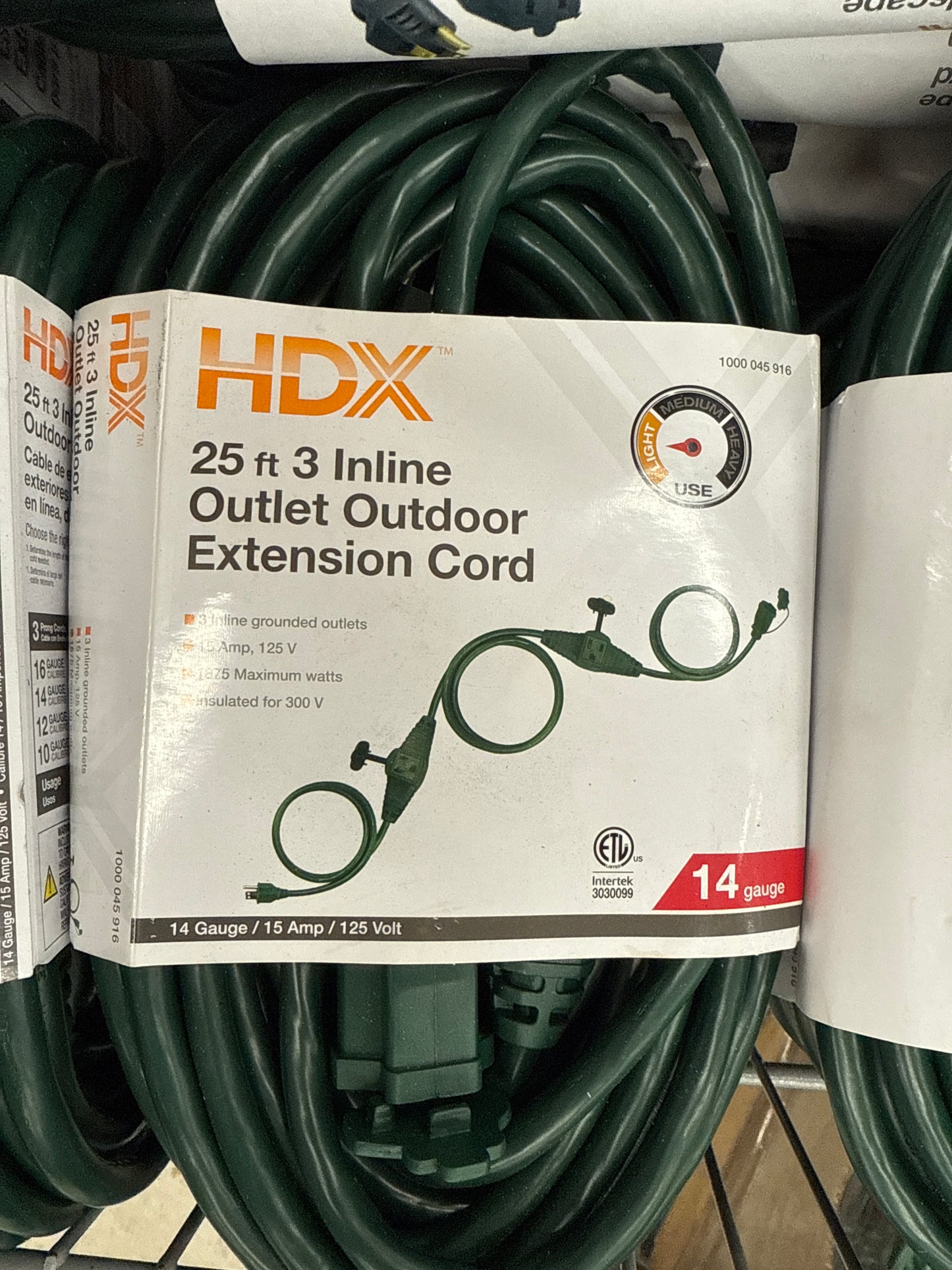 HDX 25ft 3 Inline Outdoor Extension Cord