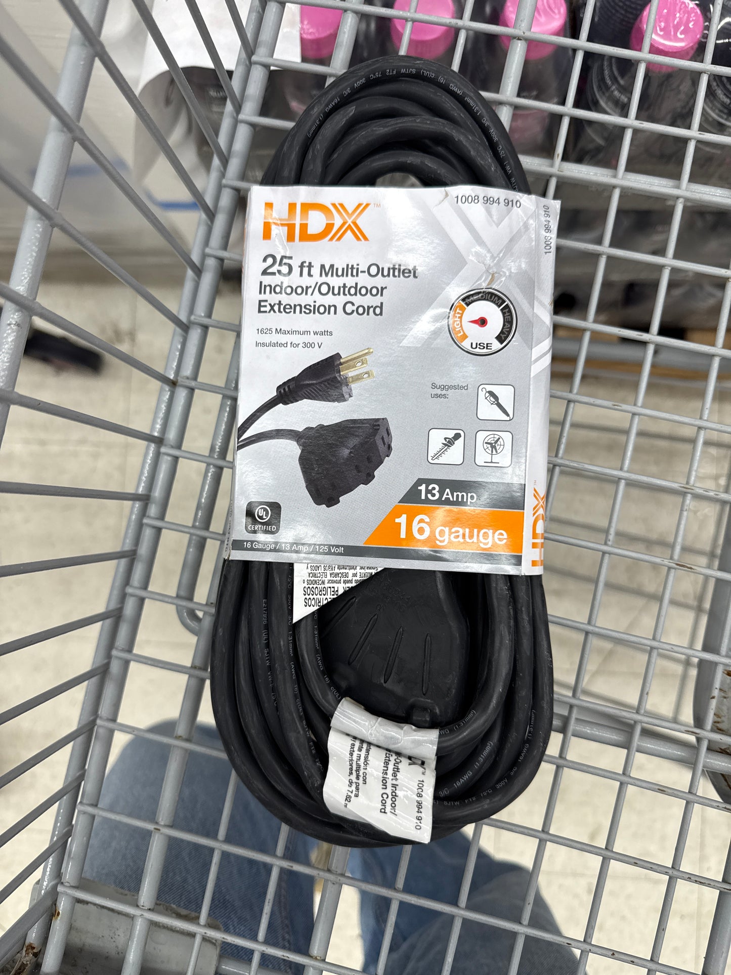 HDX 25ft Multi Outlet Ext Cord Black