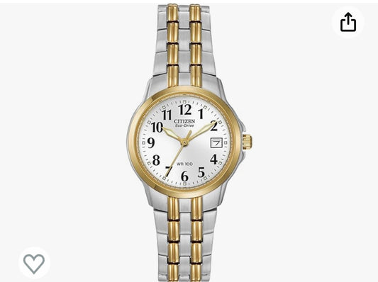 Citizen Women's Eco-Drive Dress Classic Two Tone Gold Stainless Steel Watch, Easy to Read, White Dial, 26mm