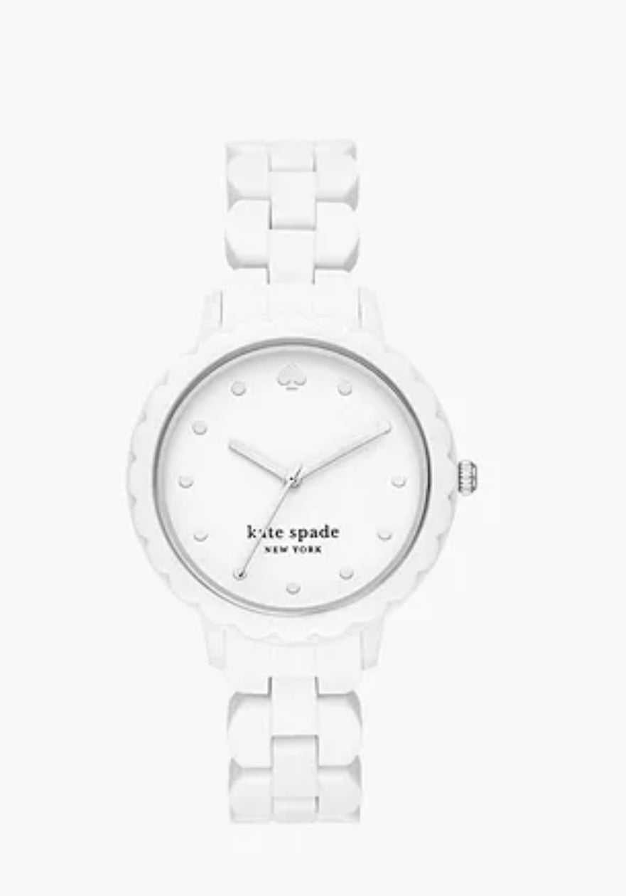 Ks2) kate spade new york morningside three-hand white silicone watch