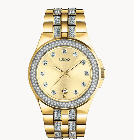 B45) Men's Bulova Crystal Phantom Gold-Tone Stainless Steel Watch | 42mm | 98B174