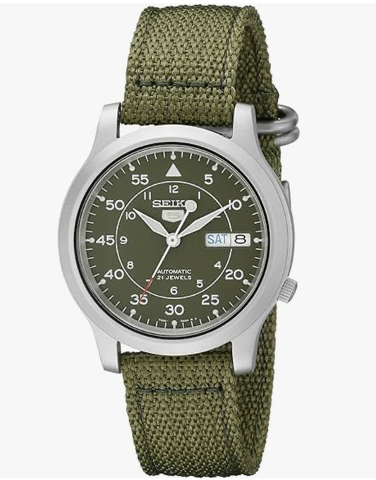 S2) Men's SNK805 SEIKO 5 Automatic Stainless Steel Watch with Green Canvas