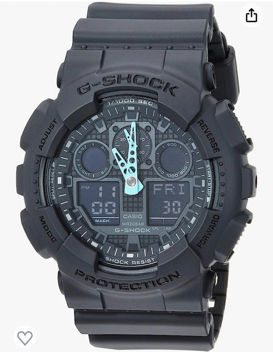 a3)Casio Men's G-Shock Analog-Digital Watch GA-100C-8ACR, Grey/Neon Blue