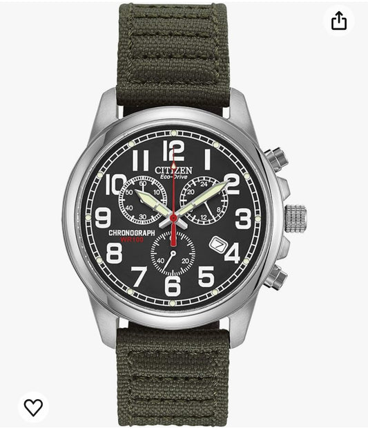 C5) Citizen Eco-Drive Garrison Quartz Men's Watch, Stainless Steel with Nylon strap, Field watch, Green (Model: AT0200-05E)