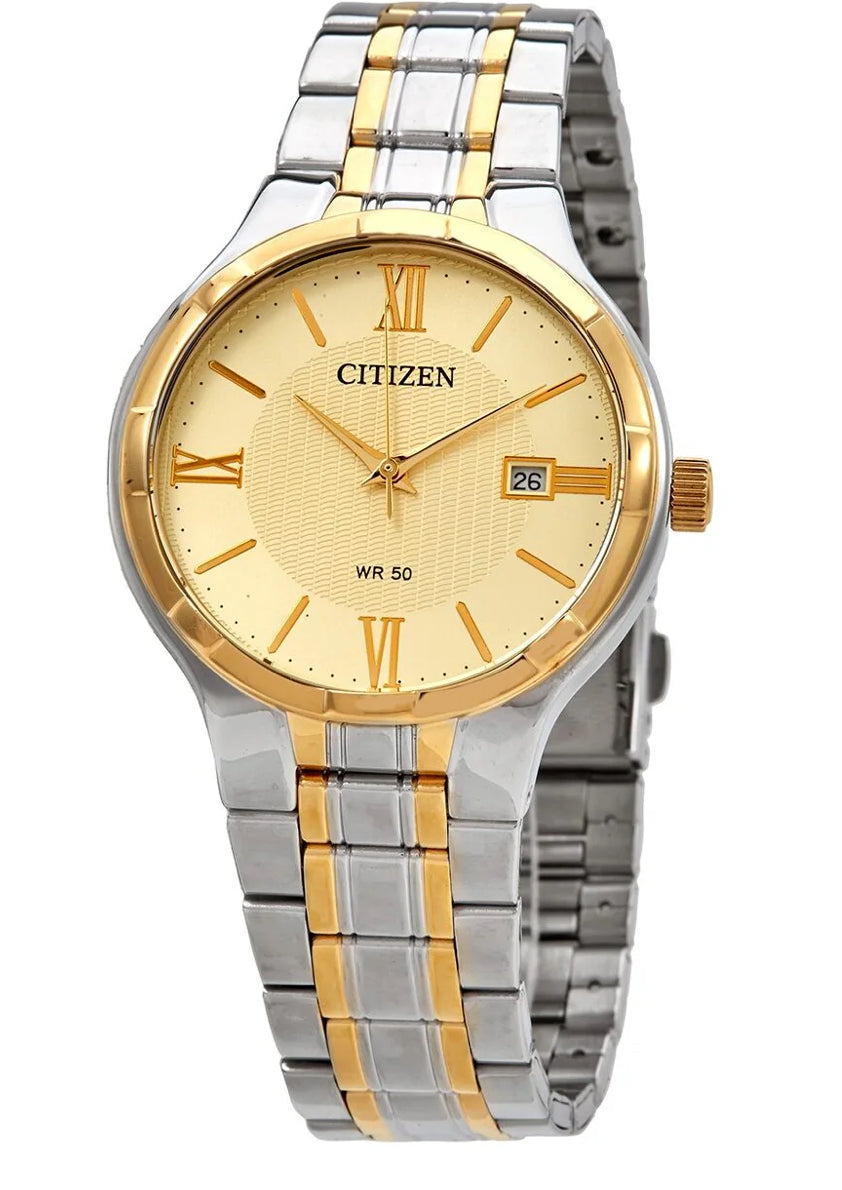 C95) Citizen QUARTZ CHAMPAGNE DIAL STAINLESS STEEL MEN'S WATCH BI5024-54P