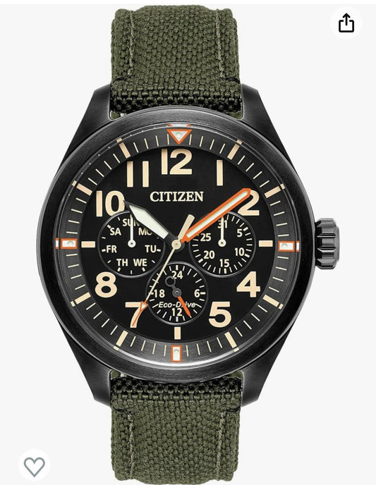 Citizen Men's Sport Casual Garrison 3-Hand Eco-Drive Cordura® Strap Watch, Black Ion-Plated, 12/24 Hour Time, Luminous Hands and Markers,