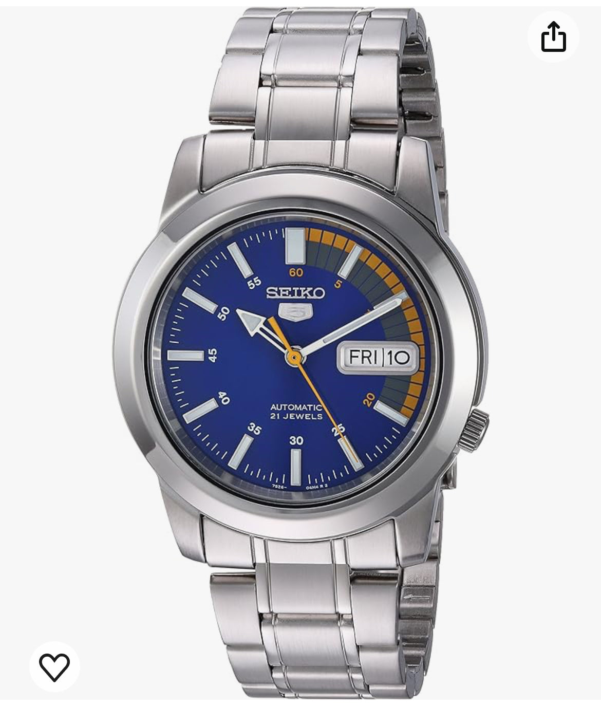 S10) SEIKO Automatic Watch for Men 5-7S Collection - with Day/Date Calendar, Luminous Hands, Stainless Steel Case & Bracelet