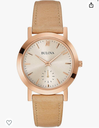 B44) Ladies' Bulova Classic Rose-Tone Strap Watch with White Dial (Model: 97L146)