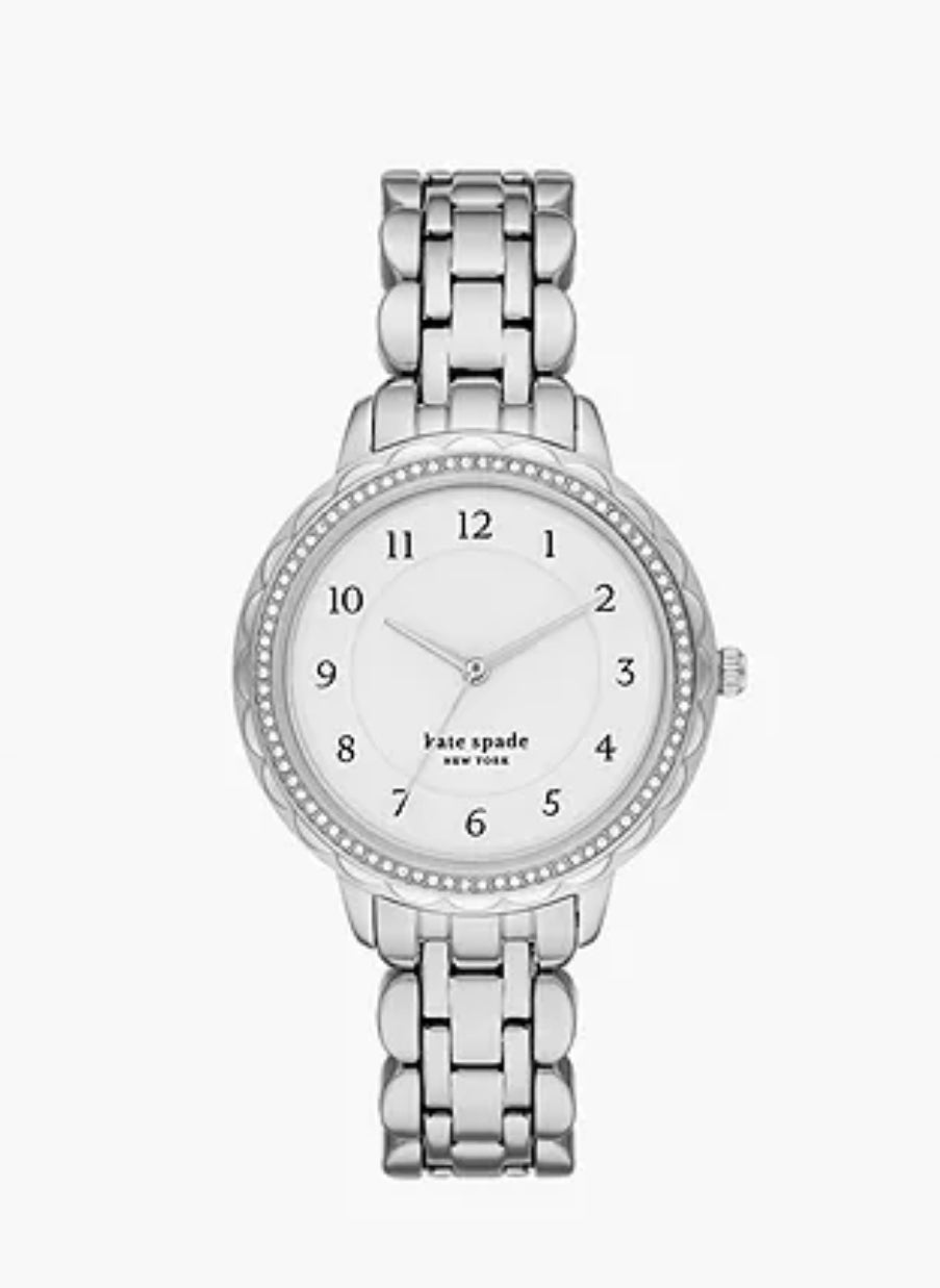 Ks5) kate spade new york morningside scallop three-hand stainless steel watch