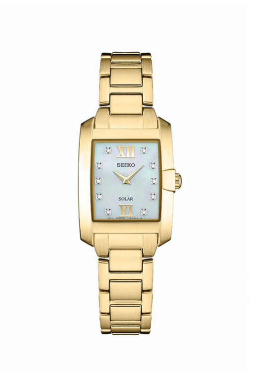 S26) Seiko Women’s Solar Goldtone Mother Of Pearl Watch