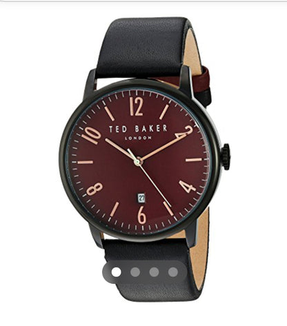 Ted Baker Men's Modern Visual Stainless Steel Japanese-Quartz Watch with Leather Strap, Black, 22 (Model: 10030754)