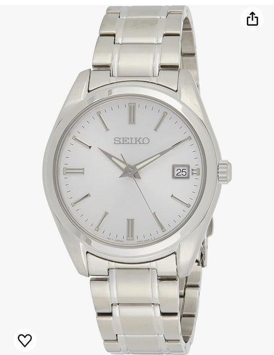 S34) SEIKO Watch for Men - Essentials - with Sunray Finish, Date Calendar, LumiBrite Hands, Stainless Steel Case & Bracelet, and 100m Water Resistant